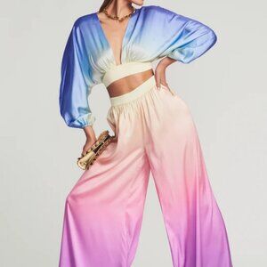 Retrofete 2-Piece Set Rainbow Sky Silk Wide Leg Pants Crop Top Set Womens Medium
